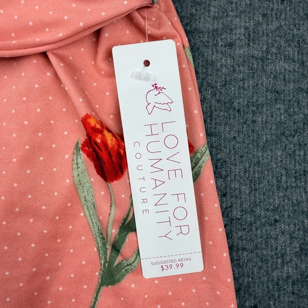 Love For Humanity Women's L Couture Pink Floral Polka Dot Paperbag Waist‎ Shorts